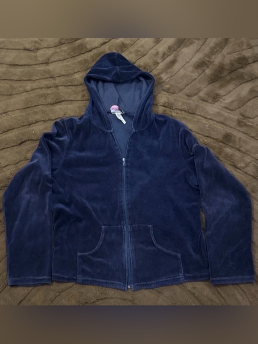 Y2K Vintage Fame 4 Fifteen Women's Navy Velour Jacket Size Petite Large